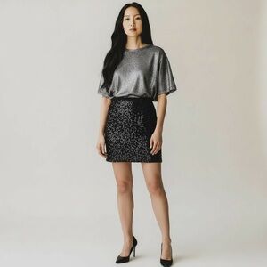 Ann Taylor Black Sequin Pencil Skirt Size 4 Small Holiday Party Glam Sparkle NEW